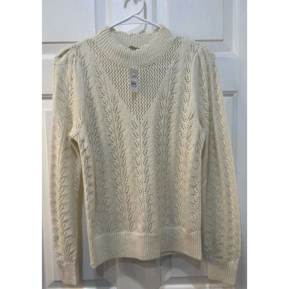 NWT Loft Elegant Pointelle Knit Mock Neck Sweater Size XS Feminine Coquette
